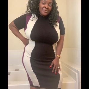 Black, Plum, Cream sweater dress